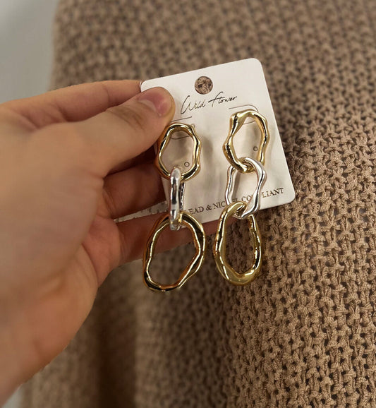 WILD FLOWER 2 TONE DANGLE EARRINGS